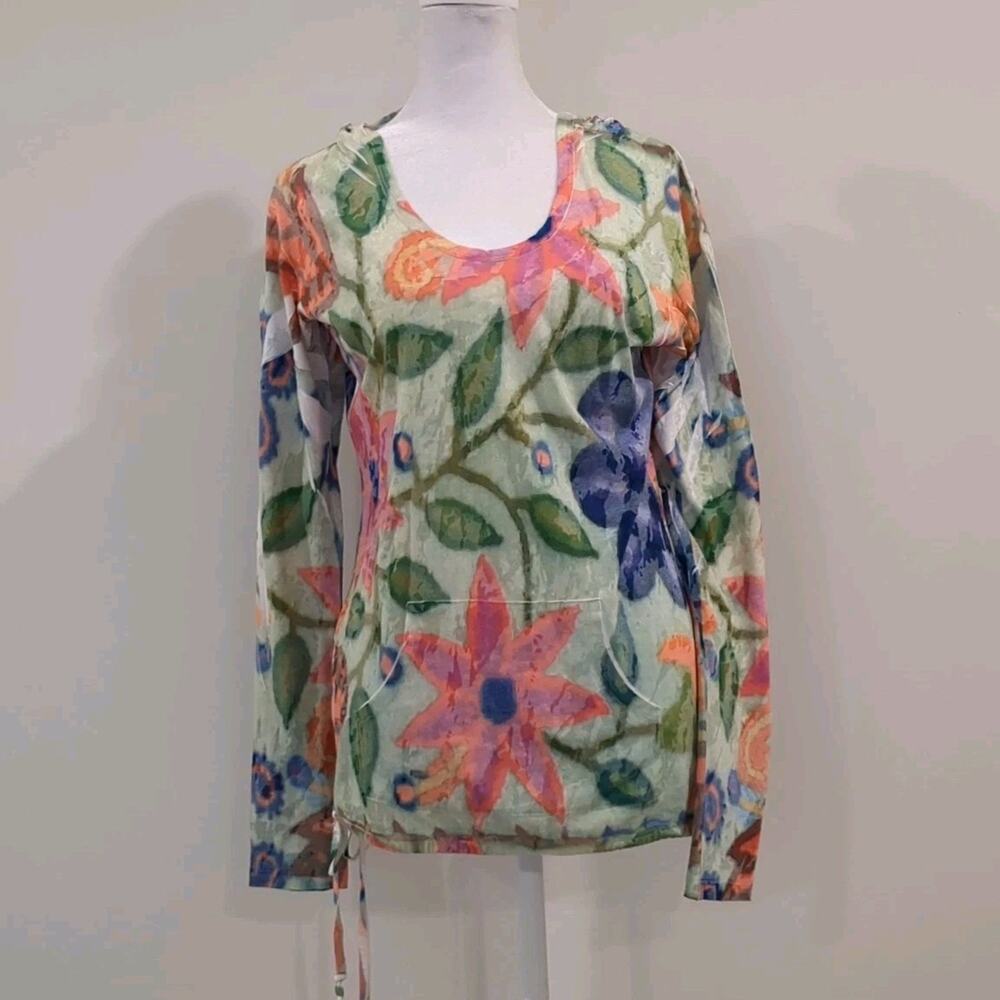Ayacucho Peruvian Women’s L Tropical Colorful Wearable Art Top Beach Palm Ocean